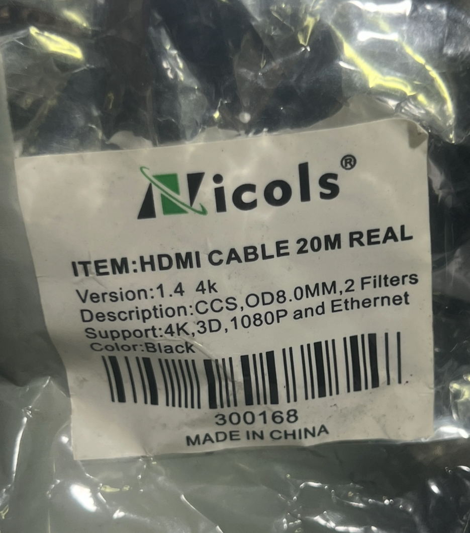 Cable encauchetado  hdmi 20 metros